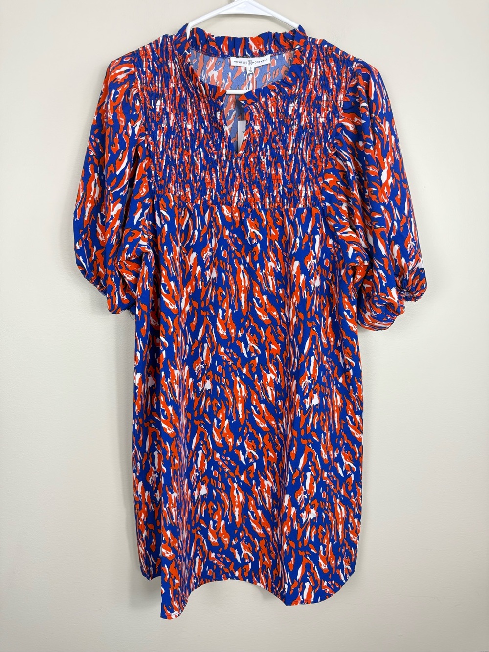 Michelle Mcdowell Amelia Dress Womens Small Smocked Tiger Sporty Orange Purple